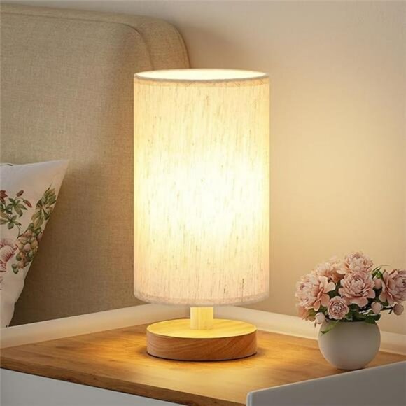 Small Table Lamp Bedside Lamp with Cream Shade Warm LED Light for Bedroom Nights - Picture 7 of 7